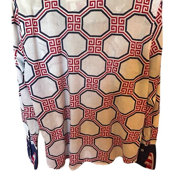 TIZZIE Women’s 100% Cotton Collared Long Sleeve Red White Blue Top Blouse Size M - Picture 10 of 12